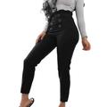 Womens Plain High Waist Casual Skinny Ruffle Pants Stretch Slim Fit OL Work Pencil Trousers Bottoms with Buttons