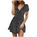 Follure Women Geometry Dot Printed Mini Dress Sexy V Neck Cocktail Party Beach Dress,summer dresses for women