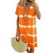 Jocestyle Women V Neck Short Sleeve Tie Dye Print Casual Mini Dress (Orange 4XL)