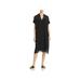 EILEEN FISHER Womens Black Solid Short Sleeve V Neck Below The Knee Shift Evening Dress Size XS