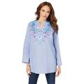 Roaman's Women's Plus Size Embroidered Denim Tunic