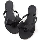 Women Jelly flip Flop Bow Sandals-Beach Flat Rivets Rain Ankle Strap Thong Black