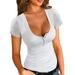 Bgmi Womens Basic Sexy Low Cut Button Down Tight Slim Fitted Tee tops T Shirts