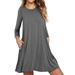 Women Long Sleeve Pleated T-Shirt Dress With Pockets Casual Loose Tunic Dress