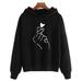 Women Casual Printed Heart Long Sleeve Hoodie Finger Heart Pullover Tops