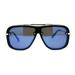 Shield Mobster Oversize Flat Top Racer Sunglasses Black Gold Blue Mirror