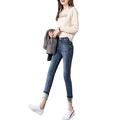 Women Solid Color Jeans, Winter Adults High Waisted Fleece Lined Jeggings with Pockets (Black, Dark Blue, Light Blue)