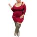 Colisha Stylish Cold Shoulder Long Sleeve Mini Party Bodycon Dress for Women Lady Stretch Club Knit Dress Plus Size