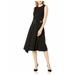 CALVIN KLEIN Womens Black Belted On Side Solid Sleeveless Jewel Neck Knee Length Fit + Flare Evening Dress Size 4