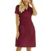 Follure Women Casual Short Sleeve V-neck Solid Working Uniform Solid Pocket Dress,summer dresses for women