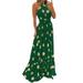 Sexy Dance Women Summer Casual Maxi Dress Halter Neck Sleeveless Polka Dot Beach Sundress with Tie Belt Green L