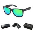 JUST GO Unisex Polarized Lens TR90 Frame Retro Style Sunglasses, Black Frame REVO Green Lens