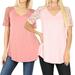 Womens & Plus Soft Rayon Lace Short Sleeve V-Neck Round Hem Casual Tee Shirt Top (2PK: DUSTY ROSE/DUSTY PINK, L)