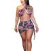 Women Sexy Bodycon Halter Neck Mini Dress Ruched Drawstring Printed Short Dress Club Party