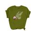 Sexy Dance Women Floral Print Tops Short Sleeves Crew Neck Butterfly Graphic T Shirt Casual Baggy Basic Tee Top Navy Green M(US 6-8)