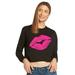 Lips Crop Tops for Women Long Sleeve Graphic Tees for Women Pink Lips Shirt Crop T Shirt Cropped Top with Lips Design