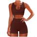 Bescita Women Solid Sleeveless V-Neck Seamless Ribbed Crop Tank High Waist Shorts Yoga Outfits Sets