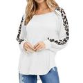 Women's Waffle Knit Tops Leopard Print Tunic Casual Raglan Long Sleeve Sweater