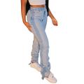 Womens Strench Denim Pants High Waist Jeans Casual Slim Fit Button Denim Jeans Trousers