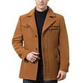 Men Classic Notched Collar Single Breasted Wool Blend Pea Coat Casual Oversized Winter Business Short Jacket Outwear