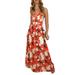 Women's Boho Bohomian Sundress Dress Casual Sexy Summer V Neck Floral Print Long Maxi Dresses Floor Length Spaghetti Strap Holiday Beach Sundresses