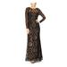 ADRIANNA PAPELL Womens Black Embroidered Lace Zippered Long Sleeve Jewel Neck Full-Length Sheath Evening Dress Size 2