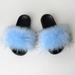 Getatly Women's Fur Slides Faux Fuzzy Slipper Fluffy Sandals Open Toe Indoor/Outdoor Shoe Sky Blue Size 11