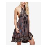 FREE PEOPLE Womens Black Printed Sleeveless Halter Above The Knee A-Line Dress Size S