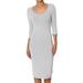 TheMogan Women's Scoop Neck 3/4 Sleeve Stretch Jersey Bodycon Midi Pencil Dress