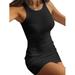 Avamo Women Splicing Sleeveless Undershirt Dress Solid Color Round Neck Bottoming Inner and Outer Bodycon Mini Dress Black L(US 10-12)