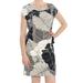 AMERICAN LIVING Womens Black Printed Two Tone Jersey Cap Sleeve Scoop Neck Above The Knee Sheath Cocktail Dress Size: 8