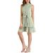 Allegra K Women's Floral Daisy Printed Half Placket Ruffle Hem A-Line Belted Sleeveless Dress