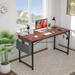 Simple Style Laptop Table with Storage Bag, Home Office Laptop Notebook Table with Iron Hook, Wooden Computer Table Writing Workstation, Teak