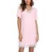 Avamo Summer Short Sleeve Casual Dress for Women Loose Pure Color Dress Ladies V-Neckline Stretch Cotton Swing Dress Pink XL