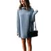 Sexy Dance Womens Knit High Neck Sweater Ladies Long Sleeve Loose Knitted Jumper Tunic Tops Casual Plain Color Mini Dress Turtleneck Pullover Blouse