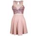 Lush Brand Pink Geometric Sequin Pattern Sheer Yoke Key Hole Detail Dress