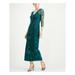 ADRIANNA PAPELL Womens Green Lace Sequined 3/4 Sleeve V Neck Maxi Sheath Formal Dress Size 2