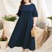 Women's Plus Size Dress Women Plus Size Solid Dress Round Neck Short Sleeves Casual Maxi Dress