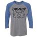 Womens Disney Raglan â€œ Disney Love â€� Disney World 3/4 Sleeve Baseball Tee Gift Small, Grey/Blue