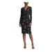 RALPH LAUREN Womens Black Floral Long Sleeve V Neck Knee Length Wrap Dress Dress Size 16P