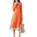 Zewfffr Fake 2pcs Plus Size Irregular Dress Women Long Sleeve Dresses (Orange 3XL)