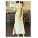 Puloru Women's Satin Sleeveless Suspender Dress V-Neck Fishtail Design Long Dress