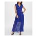 DKNY Womens Blue Sheer Patterned Cap Sleeve V Neck Full-Length Fit + Flare Dress Size 12