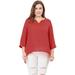 Women's Plus Size V Neck High Elbow Sleeves Blouse