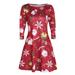 Women Reindeer Santa Claus Dress Ladies Christmas Swing Dress Plus 3/4 Sleeve Crew Neck Snowflake Flared Loose Dresses