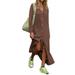 VEAREAR summer dress Polyester Loose Style Buttons Closure Front Slit Plus Size Brown,Maternity,Maxi,Plus size,Beach,party