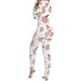 Women Sexy Deep V Neck Jumpsuit One Piece V Neck Pajamas with Drop Seat Button Front Jumpsuit Long Sleeve Romper