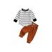 LA HIEBLA Newborn Baby Boy 2Pcs Spring Outfit Set Long Sleeve Stripe Tops Pants