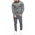 Mens Solid 2 Piece Long Sleeve Zipper Tracksuit Winter Workout Running Pockets Hoodie Athletic Elastic Drawstring Sweatpants