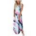 Lanhui Women's Jersey Standard-Fit Sleeveless Dress ï¼ŒCrew-Neck Gradient Printing Sleeveless Casual Slit Long Dress